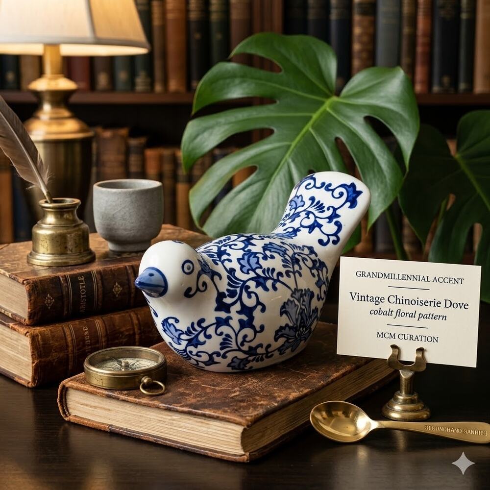 Mikasa Blue and White Chinoiserie Ceramic Dove Figurine Hollywood Regency Granma